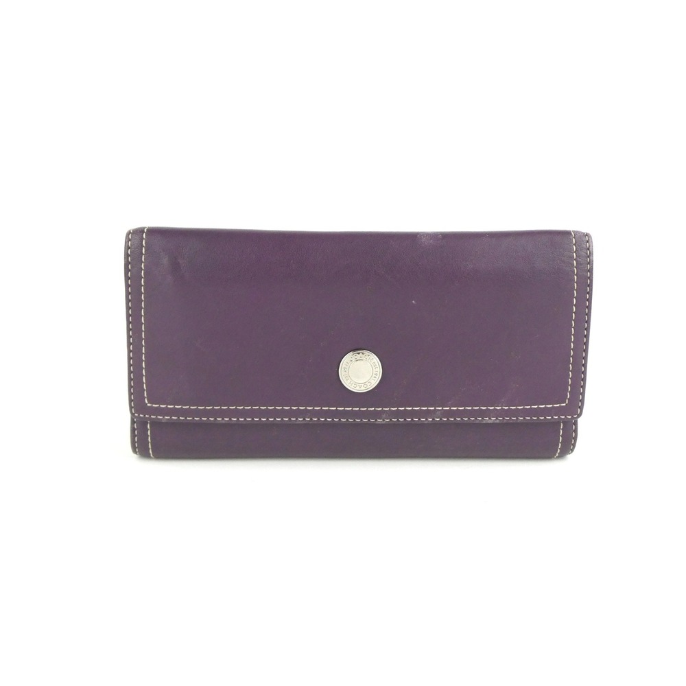 Coach Purple Leather Trifold Checkbook Wallet